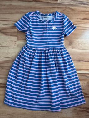 Girl Scouts Daisy Blue and Pink Striped Short-Sleeve Henley Dress
